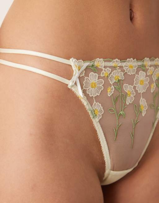 Tanga amarillo con margaritas bordadas premium Camille de ASOS DESIGN, 2 de 4