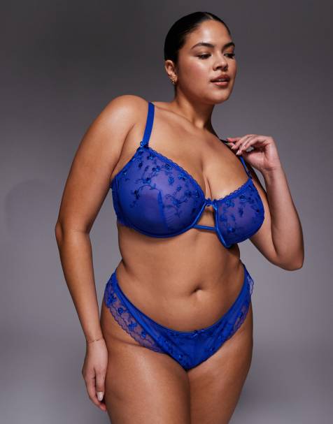 Tanga azul cobalto con bordado floral y ribetes de satén Valentina de ASOS DESIGN Curve - view 1