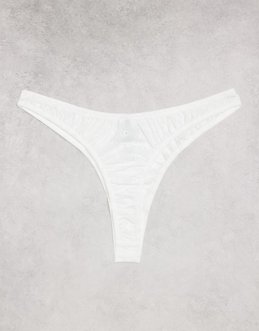 Tanga blanco de talle alto con bordado de margaritas de Lost Ink, 2 de 4