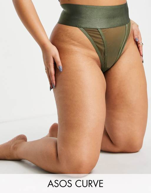 Tanga caqui con detalles de costura de malla Jayde de ASOS DESIGN Curve