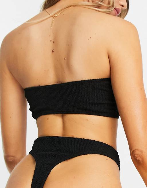 Tanga de bikini negro de talle y pernera altos de efecto arrugado Mix & Match de ASOS DESIGN, 3 de 4