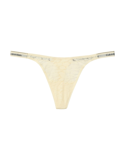 Tanga de hilo amarillo claro con cinturilla de pico Icon Lace de Calvin Klein, 2 de 4