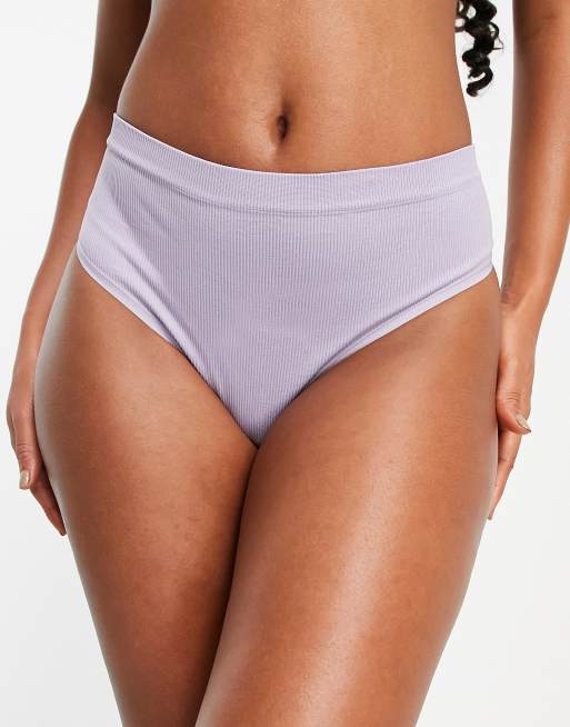 Tanga lila polvoriento claro de talle alto de canalé de Lindex