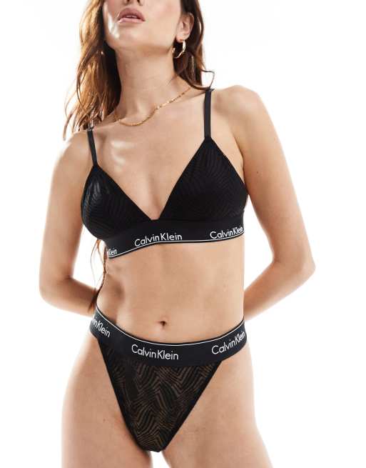 Tanga negro con diseño de tiras de encaje Modern de Calvin Klein