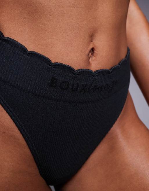 Tanga negro de canalé con bordes festoneados de Boux Avenue, 2 de 4