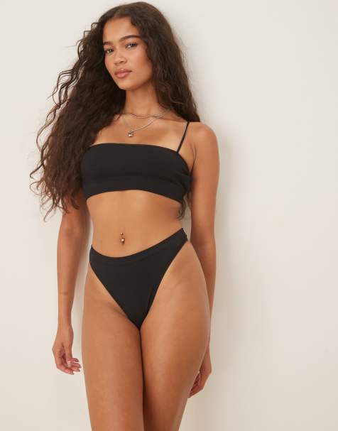 Tanga negro de canalé de ASOS DESIGN - view 1
