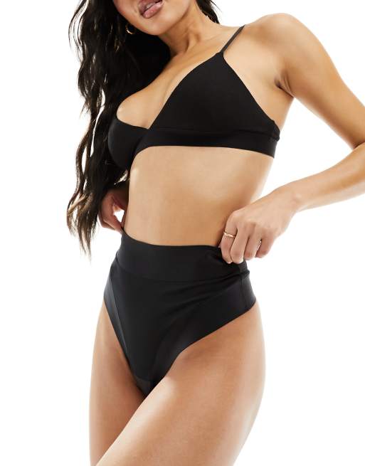 Tanga negro de talle alto con diseño moldeador de firmeza media de malla reforzada de ASOS DESIGN