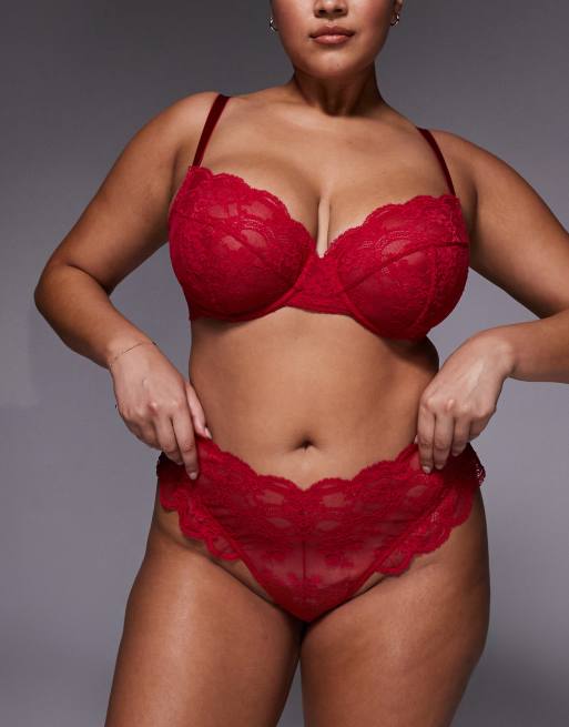 Tanga rojo guinda de encaje Lola de ASOS DESIGN Curve, 3 de 4