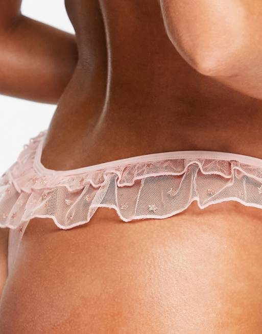 Tanga rosa de malla con purpurina y bolsa a juego de ASOS DESIGN, 3 de 4