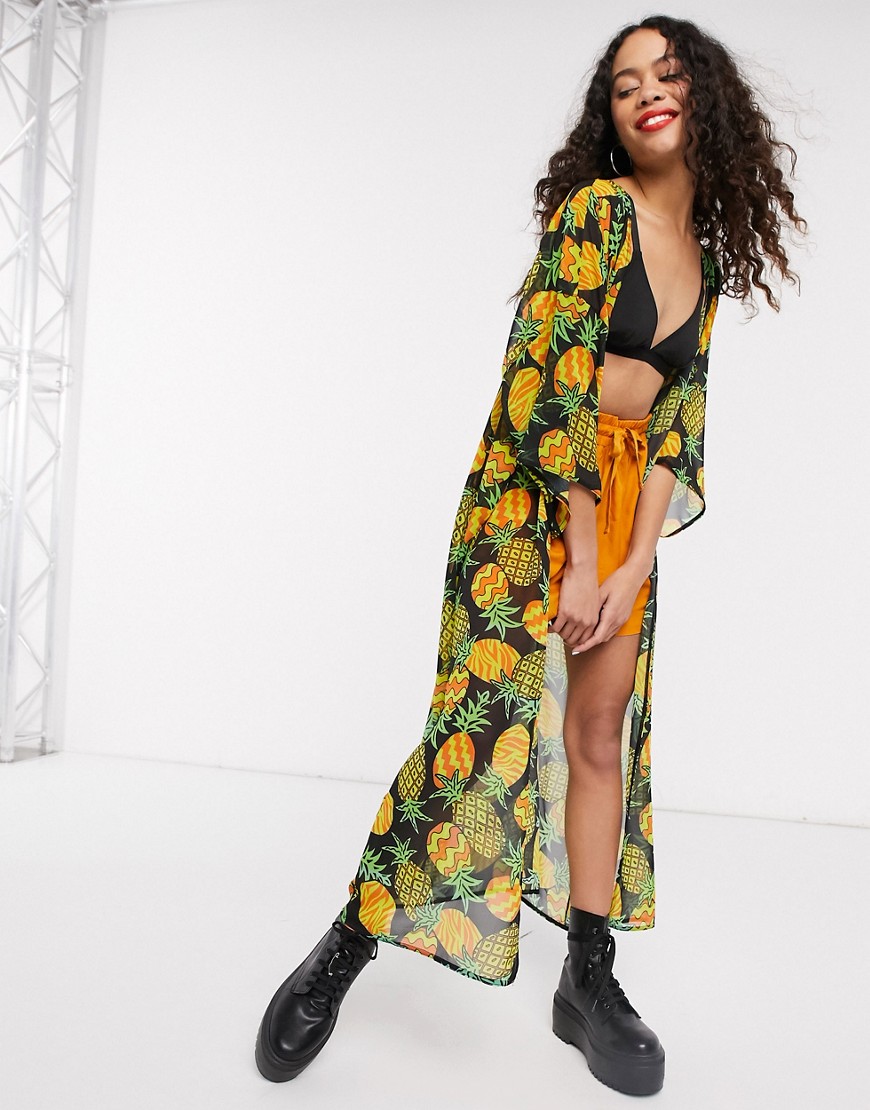 Tara Khorzad oversized kimono in pineapple print-Black