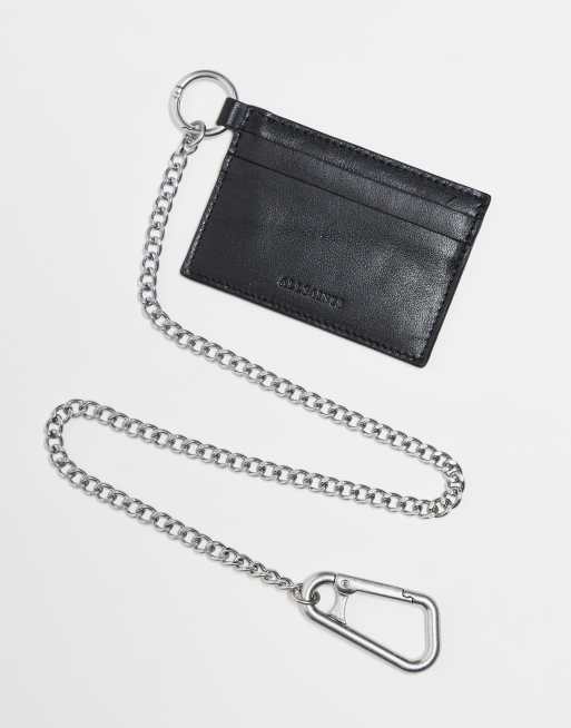 Tarjetero negro de cuero con detalle de cadena Makoto de AllSaints, 2 de 3