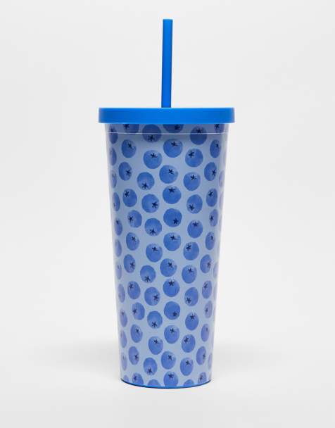 Taza de viaje azul con pajita reutilizable y estampado de arándanos de Daisy Street - view 1