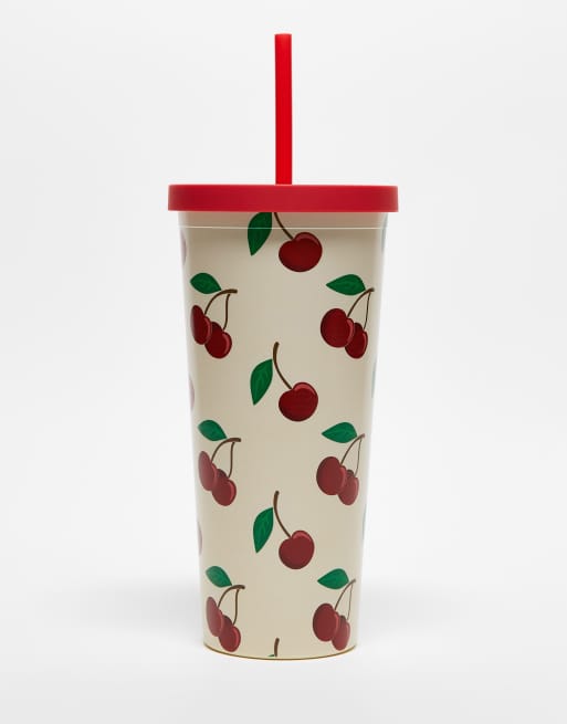 Taza reutilizable con estampado de cerezas y pajita de Daisy Street