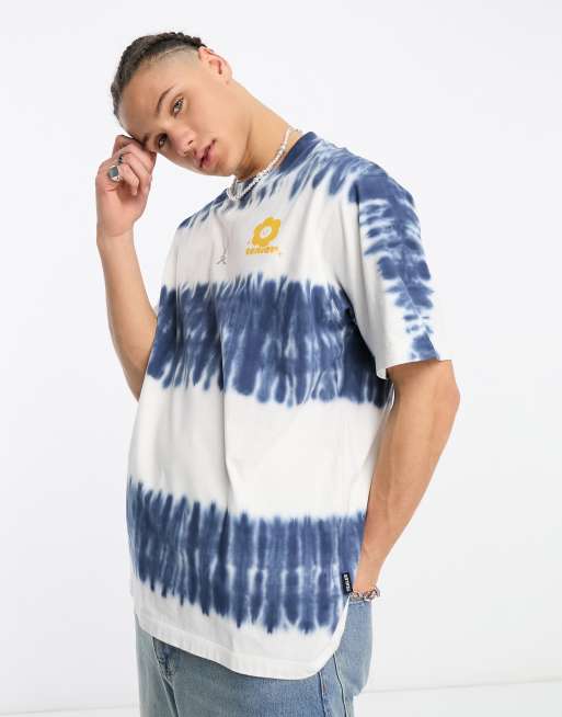 Tealer – Niebieski T-shirt z motywem kwiatka i efektem tie dye