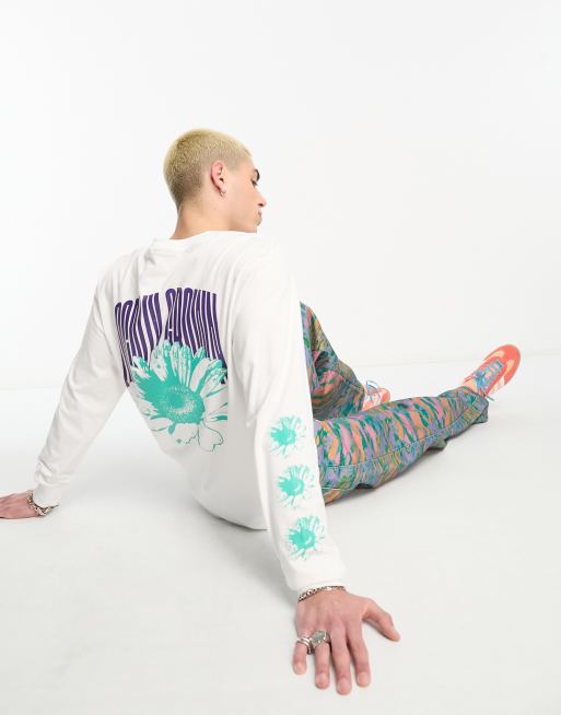 Tealer - Top a maniche lunghe bianco con stampa di fiore