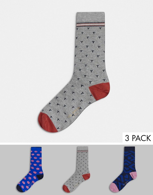 Ted Baker 3 pack socks with gift box in multi