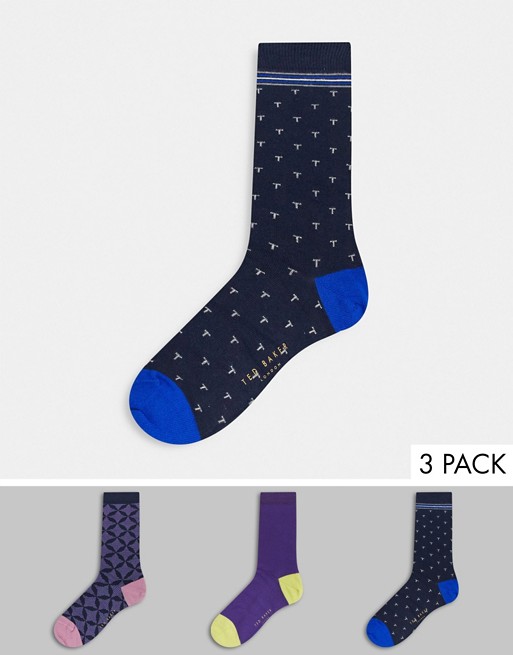 Ted Baker 3 pack socks with gift box in multi