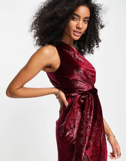 Ted Baker Abinaa one shoulder metalic drape midi dress in red