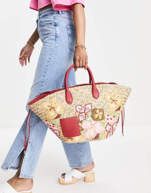 Ted Baker - Appela - Kanelfarvet kurvetaske i strå med broderi