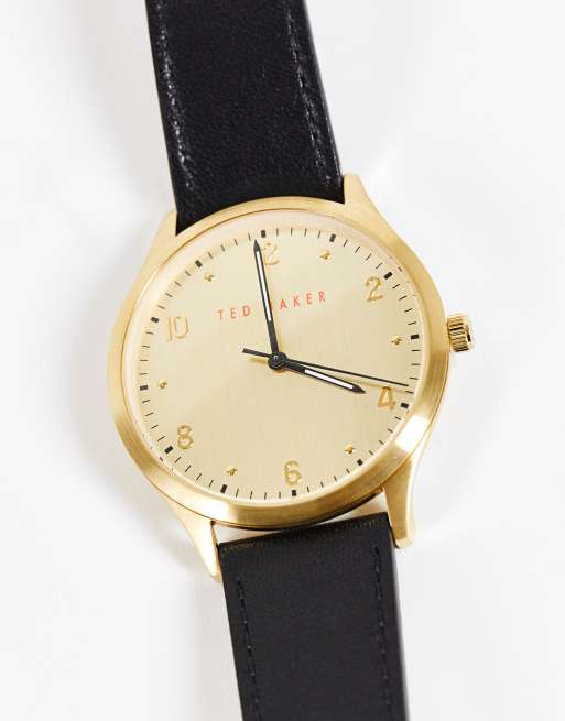 Ted Baker – Armbanduhr mit Zifferblatt in Gold und Armband aus Narbenleder in Schwarz, 4 von 4