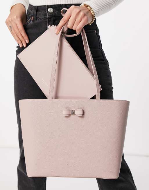 Ted Baker Bow Detail Leather Shopper Bag in Pink