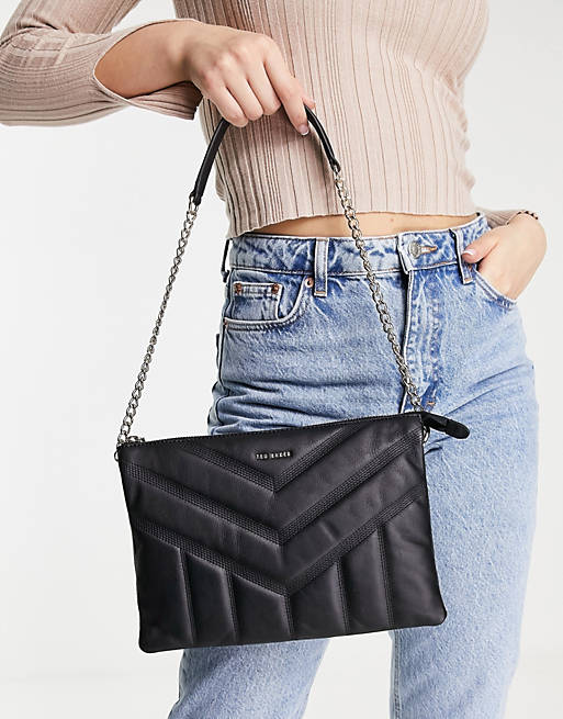  Ted Baker Ayahla leather quilted cross body bag in black 