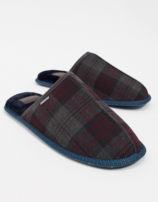 Ted Baker ayntint moccasin slippers in red check