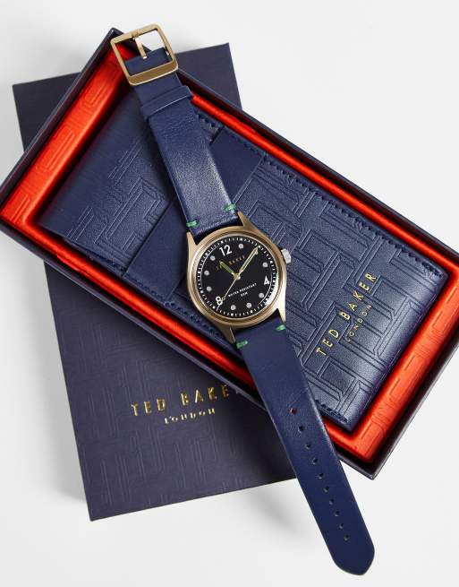 Ted Baker black dial and leather strap watch in black