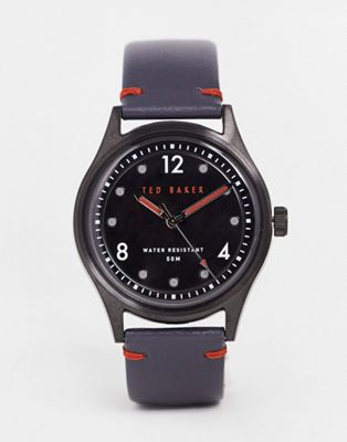 Ted Baker black dial and real leather strap watch in grey