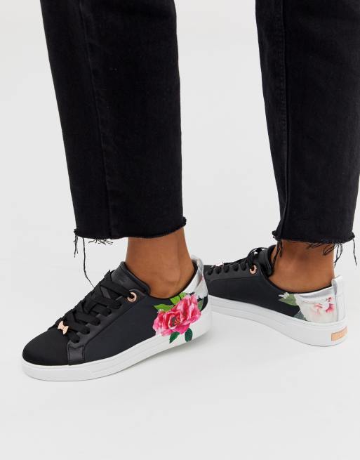 Black store floral trainers