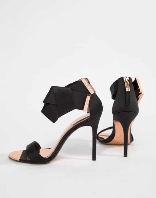 Ted baker black satin bow detail store heeled sandals