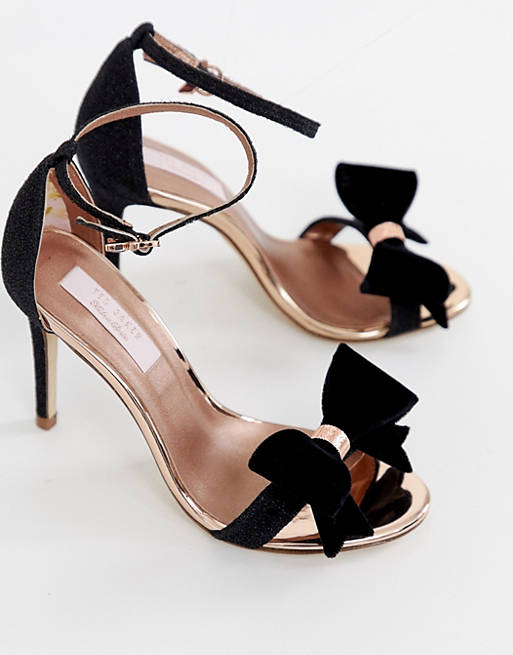 Ted Baker black sparkling bow detail barely there heeled sandals