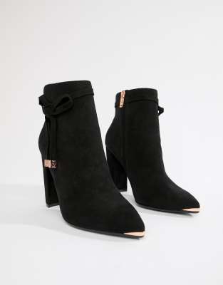 ted baker black suede heeled ankle boots with bow