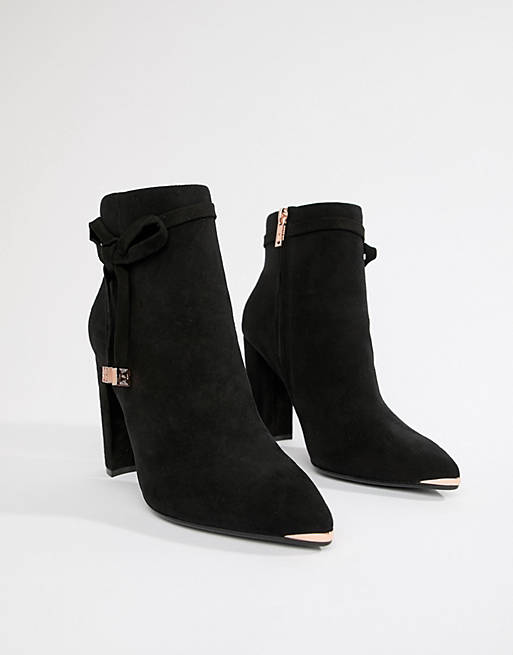 Ted Baker Black Suede Heeled Ankle Boots with Bow | ASOS