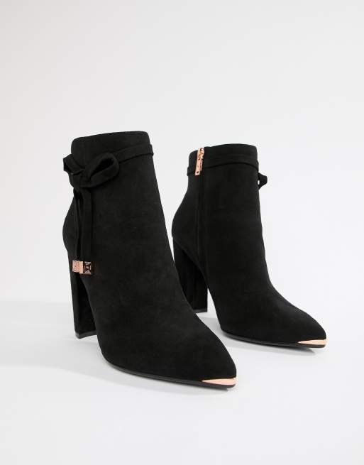 Ted Baker Black Suede Heeled Ankle Boots with Bow