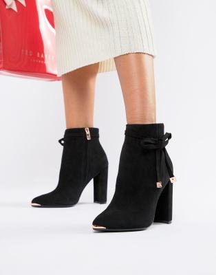 ted baker black suede heeled ankle boots with bow