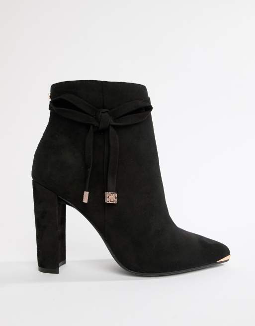 Ted baker black suede heeled ankle store boots with bow