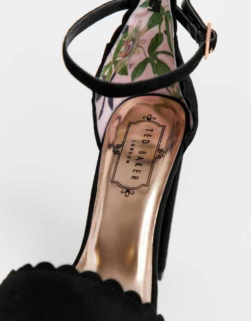 Ted Baker black suede scallop barely there heeled sandals