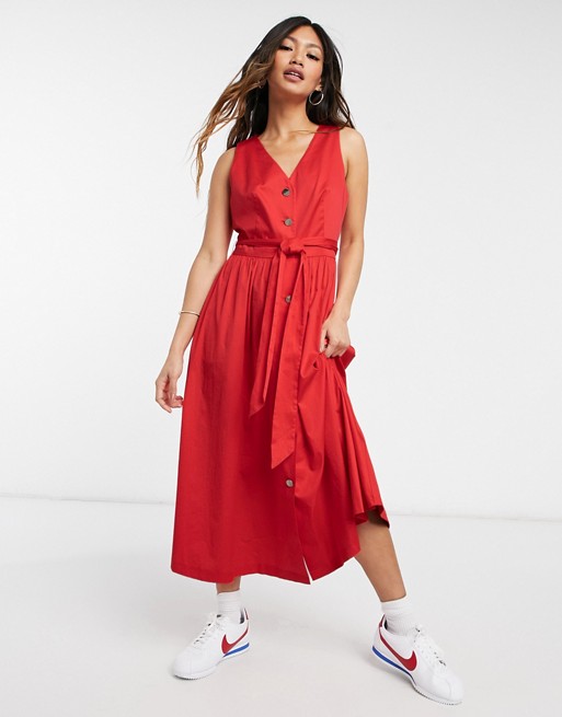 Ted Baker button down midi dress in red