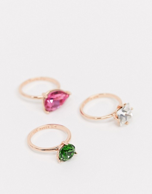 Ted Baker Caisa crystal stacking rings in rose gold'