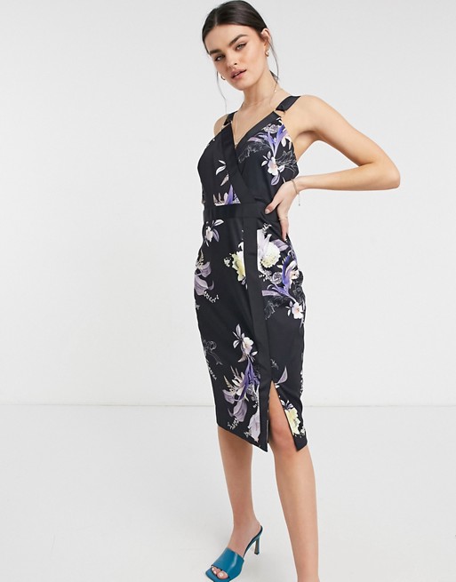 Ted Baker camarie floral midi dress in navy