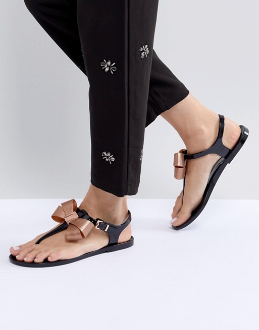 Ted Baker Camaril Black T-Bar Bow Flat Sandals | ASOS