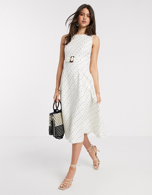 Ted Baker caryla a line belted spot midi dress in ivory