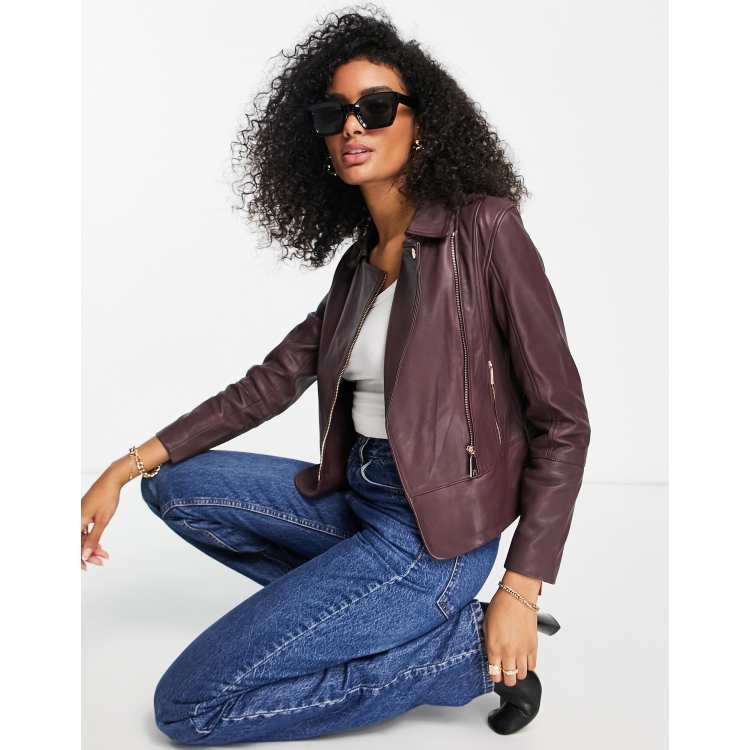 Ted Baker Cayode minimal leather biker jacket in purple