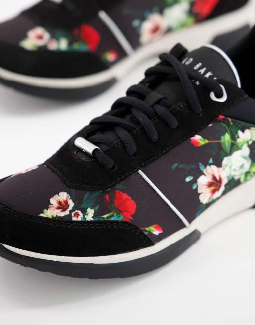 Black store floral trainers