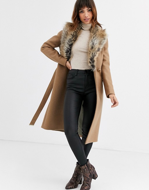 Ted Baker Corinna long wrap coat with faux fur collar