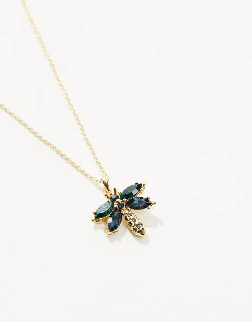 Ted Baker – Corolen - Guldfärgat halsband med smaragdgrönt kristallhänge i trollslända design, 2 av 4