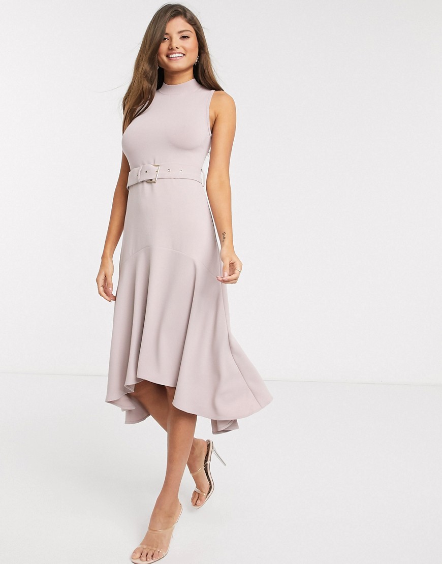 Ted Baker corvala knitted midi dress with fluted skirt in pink