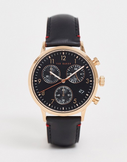Ted Baker Cosmpo leather watch in black 40mm