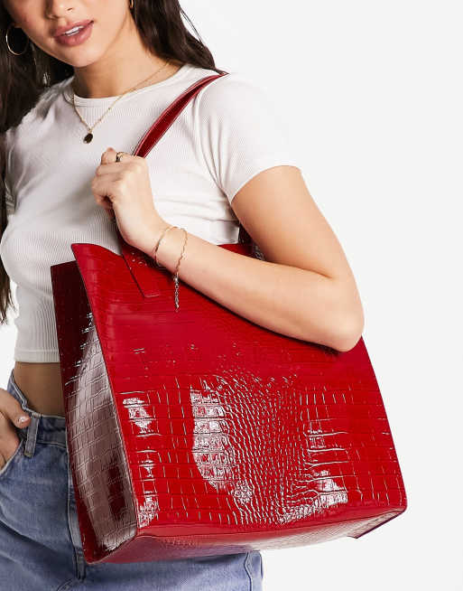 Ted Baker – Croccon – Czerwona duża torba typu tote z imitacji skóry krokodyla